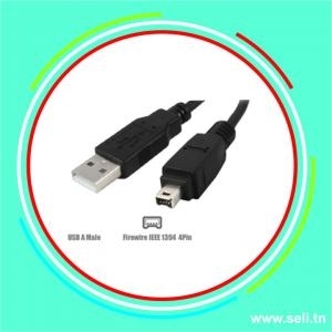 CORDON USB A MALE  / 1394 FIREWIRE IEEE 4P L=1.2M.Arduino tunisie
